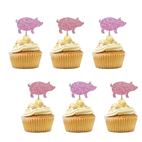 24 Stück Schwein Cupcake Topper für Bauernhof Thema Geburtstag, Rose Gold & Rosa Glitzer Schwein Schild Cupcake Topper, Kuchendekorationen für 1. Geburtstag/Bauernhof Tier Thema Party Supplies 24 Stück Schwein Cupcake Topper für Bauernhof Thema Geburtstag, Rose Gold & Rosa Glitzer Schwein Schild Cupcake Topper, Kuchendekorationen für 1. Geburtstag/Bauernhof Tier Thema Party Supplies von PINKAAJ