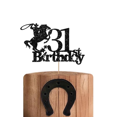 Cowboy 31st Birthday Cake Topper, Cowboy Happy Birthday Cake Decor for Men, Cowboy 31st Birthday Decoration, Western Themed Birthday Party Supplies - Black von PINKAAJ