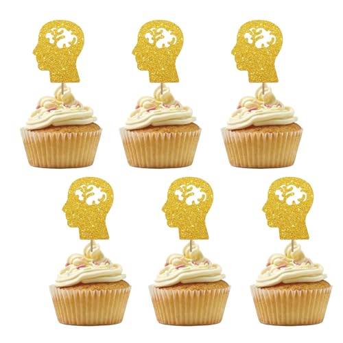 Cupcake-Aufsätze für Neurologie, Doktor, Abschlussfeier, goldfarbener Glitzer, Arzt, Ruhestand, Cupcake-Topper, Neurologie-Kuchenspieße für Arzt-Motto-Party-Zubehör, 24 Stück Cupcake-Aufsätze für Neurologie, Doktor, Abschlussfeier, goldfarbener Glitzer, Arzt, Ruhestand, Cupcake-Topper, Neurologie-Kuchenspieße für Arzt-Motto-Party-Zubehör, 24 Stück von PINKAAJ