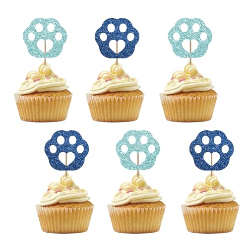 Cupcake-Topper mit Pfotenabdruck, Blau, Glitzer, Kätzchenpfote, Cupcake-Topper für Haustiergeburtstag, Pfoten-Kuchendekorationen für Let's Pawty Partyzubehör, 24 Stück Cupcake-Topper mit Pfotenabdruck, Blau, Glitzer, Kätzchenpfote, Cupcake-Topper für Haustiergeburtstag, Pfoten-Kuchendekorationen für Let's Pawty Partyzubehör, 24 Stück von PINKAAJ