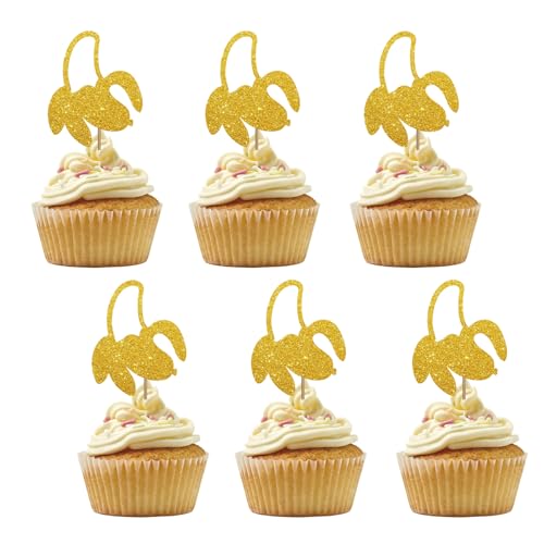 Set mit 24 Bananen-Cupcake-Toppern für Obst-Babyparty, goldener Glitzer, tropische Früchte, Cupcake-Topper, Bannna-Geburtstagstortendekorationen für Let's Go Bananen-Partyzubehör Set mit 24 Bananen-Cupcake-Toppern für Obst-Babyparty, goldener Glitzer, tropische Früchte, Cupcake-Topper, Bannna-Geburtstagstortendekorationen für Let's Go Bananen-Partyzubehör von PINKAAJ