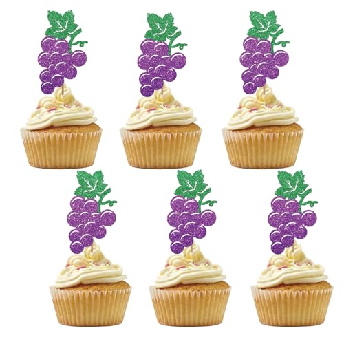 Set mit 24 Cupcake-Toppern für Obst-Babyparty, violette Glitzer-Trauben-Geburtstags-Cupcake-Topper, süße Kuchendekorationen für Sommer-Frucht-Motto-Party-Zubehör Set mit 24 Cupcake-Toppern für Obst-Babyparty, violette Glitzer-Trauben-Geburtstags-Cupcake-Topper, süße Kuchendekorationen für Sommer-Frucht-Motto-Party-Zubehör von PINKAAJ