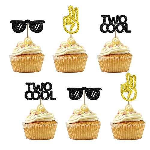 Set of 24 Two Cool Cupcake Toppers for 2nd Birthday, Gold & Black Glitter Happy 2nd Birthday Peacekeeper Cupcake Picks, Cake Decorations for Baby Shower Party Supplies Set of 24 Two Cool Cupcake Toppers for 2nd Birthday, Gold & Black Glitter Happy 2nd Birthday Peacekeeper Cupcake Picks, Cake Decorations for Baby Shower Party Supplies von PINKAAJ