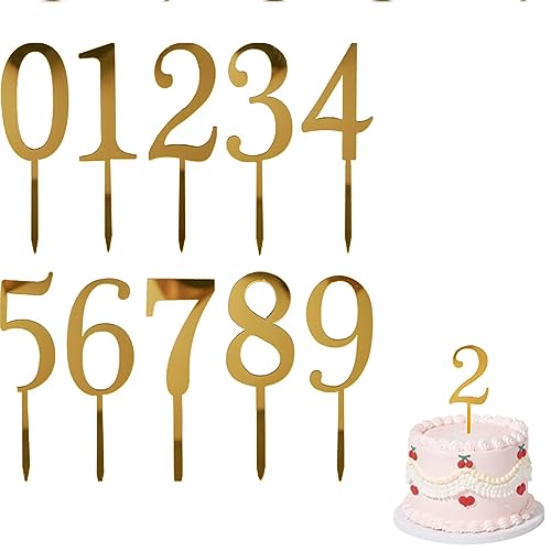 10 Stück Cake Topper Happy Birthday, Gold Happy Birthday Tortendeko, 0-9 Tortendeko Geburtstag Cake Topper Geburtstag für Geburtstagsfeiern Jeden Alters Hochzeitsparty von PINNKL