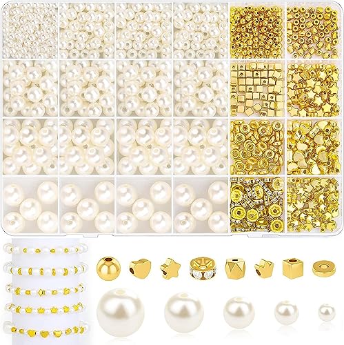 Perlen zum Auffädeln, 970 Stück Perlen für Armbänder Selber Machen mit Aufbewahrungsbox, Weiße Perlen Set für Ringen Halsketten Geschenk Perlen zum Auffädeln, 970 Stück Perlen für Armbänder Selber Machen mit Aufbewahrungsbox, Weiße Perlen Set für Ringen Halsketten Geschenk von PINNKL
