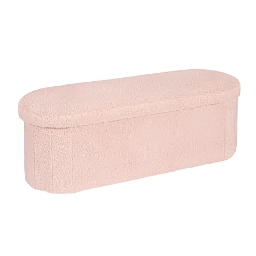PINPLUS Sitzbank mit Stauraum, Faltbarer Polsterbank Sitzhocker, Plüschstoff Aufbewahrungsbox für Schlafzimmer, Korridor, Wohnzimmer, 110x38x38cm, Rosa von PINPLUS