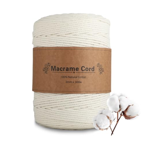 Makramee Garn 3mm x 300m Beige, Makramee Baumwollgarn 3mm, Baumwollkordel Natur, Baumwoll Bastelschnur für DIY Handwerk Basteln Stricken Boho Deko Dekoration Wohnzimmer Balkon Körbe, Decken Makramee Garn 3mm x 300m Beige, Makramee Baumwollgarn 3mm, Baumwollkordel Natur, Baumwoll Bastelschnur für DIY Handwerk Basteln Stricken Boho Deko Dekoration Wohnzimmer Balkon Körbe, Decken von PINSHELF