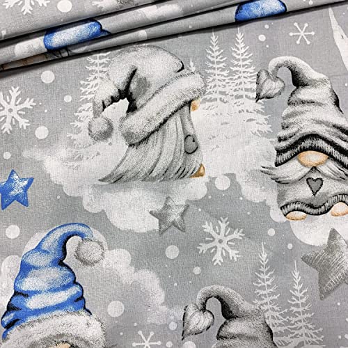 PINaPIN Baumwollgewebe Baumwollstoff 100% Baumwolle Stoffe meterware zum nähen Bettwäsche, Tischtücher, Vorhänge 100x160 cm (Weihnachts Gnome Blau) von PINaPIN