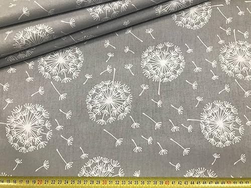 PINaPIN Baumwollgewebe Baumwollstoff 100% Baumwolle Stoffe meterware zum nähen Bettzeug, Dekorationen, Schutzmasken, Tischdecken 160cm (Graue Pusteblumen) von PINaPIN