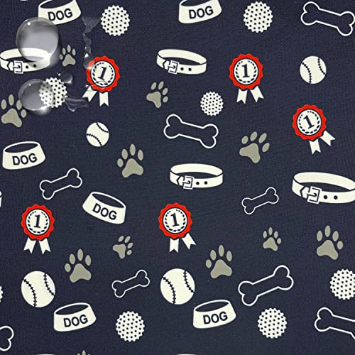 PINaPIN Wasserdichter Polyesterstoff 100% Polyester Stoffe meterware zum nähen Gartenmöbel, Schirme, Vorhänge für Garten 100x160 cm (Hundepfote, Napf Und Medaille Marineblau) von PINaPIN