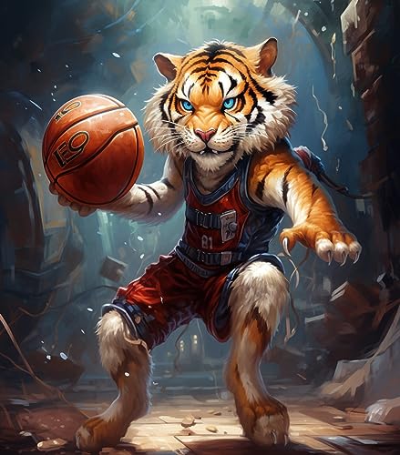 Malen Nach Zahlen Erwachsene,Tiger spielt Basketball,DIY Handgemalt Ölgemälde auf Leinwand Kit für Home Deko oder Geburtstag Weihnachten Geschenk,40X50cm von PIPISKY