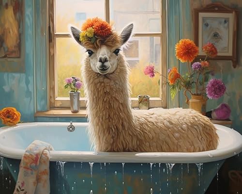 PIPISKY Malen nach Zahlen,Alpaka badet in der Badewanne,Erstellen Sie wunderschöne Meisterwerke mit leicht verständlichen Zahlen,40x50cm,Ohne Rahmen PIPISKY Malen nach Zahlen,Alpaka badet in der Badewanne,Erstellen Sie wunderschöne Meisterwerke mit leicht verständlichen Zahlen,40x50cm,Ohne Rahmen von PIPISKY