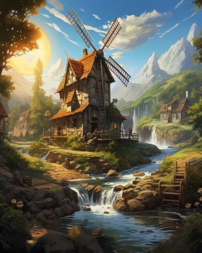 PIPISKY Malen-nach-Zahlen-Set,Eine wunderschöne alte Mühle in der Nähe des Flusses,Die Zukunft der Kunst:Überraschungen und Emotionen mit digitaler Ölmalerei,40x50cm,Ohne Rahmen PIPISKY Malen-nach-Zahlen-Set,Eine wunderschöne alte Mühle in der Nähe des Flusses,Die Zukunft der Kunst:Überraschungen und Emotionen mit digitaler Ölmalerei,40x50cm,Ohne Rahmen von PIPISKY