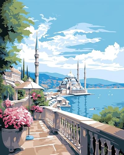 PIPISKY Malen-nach-Zahlen-Set für Erwachsene,Europäische Moschee,Pinselglück: Entspannendes Malen-nach-Zahlen-Erlebnis,40x50cm,Ohne Rahmen von PIPISKY
