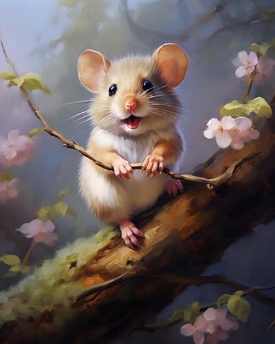 PIPISKY Malen-nach-Zahlen-Set für Erwachsene,Frecher Hamster kletterte auf den Ast und spielte,Entspannende und therapeutische Malen-nach-Zahlen-Ölkunst,40x50cm,Ohne Rahmen von PIPISKY