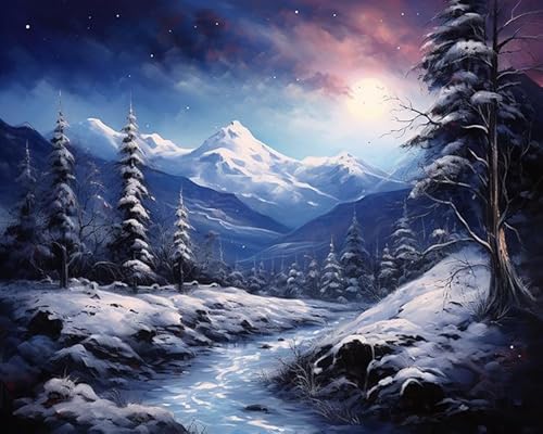PIPISKY Malen-nach-Zahlen-Sets auf Leinwand,Schneeberglandschaft unter Sternennacht,DIY-Ölgemälde-Acrylfarben,Geschenk zur Heimdekoration,40x50cm,Ohne Rahmen PIPISKY Malen-nach-Zahlen-Sets auf Leinwand,Schneeberglandschaft unter Sternennacht,DIY-Ölgemälde-Acrylfarben,Geschenk zur Heimdekoration,40x50cm,Ohne Rahmen von PIPISKY