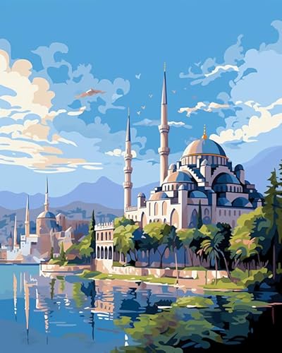 PIPISKY Malen-nach-Zahlen-Sets für Erwachsene,Europäische islamische Kathedrale,Entfesselte Kunst:Tauchen Sie ein in die Welt der digitalen Öl-Meisterwerke,40x50cm,Ohne Rahmen von PIPISKY