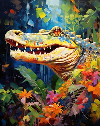 PIPISKY Malen-nach-Zahlen-Sets für Erwachsene,Farbiges Krokodil,Einfaches Malen nach Zahlen mit Acrylfarben zum Selbermachen, Kunst und Handwerk,40x50cm,Ohne Rahmen PIPISKY Malen-nach-Zahlen-Sets für Erwachsene,Farbiges Krokodil,Einfaches Malen nach Zahlen mit Acrylfarben zum Selbermachen, Kunst und Handwerk,40x50cm,Ohne Rahmen von PIPISKY