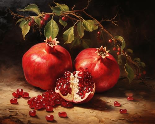 PIPISKY Malen-nach-Zahlen-Sets für Erwachsene auf Leinwand,Stillleben Frucht Granatapfel,Aquarell-Ölfarben-Set,Geschenk zur Heimdekoration,40x50cm,Ohne Rahmen von PIPISKY