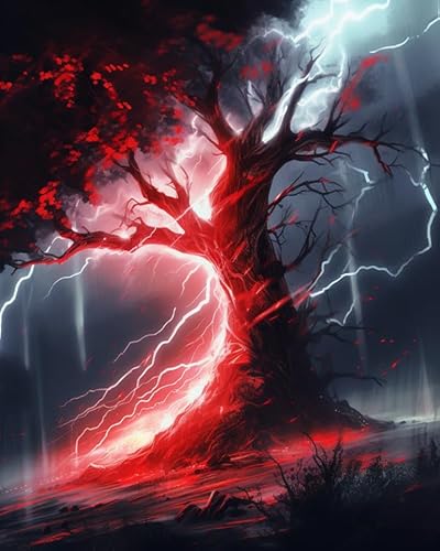 PIPISKY Malen nach Zahlen für Erwachsene,Blitz trifft einen Baum, rote Spritzer, Horror,Digitale Ölgemälde:Traditionen brechen,Kunst neu definieren,40x50cm,Ohne Rahmen PIPISKY Malen nach Zahlen für Erwachsene,Blitz trifft einen Baum, rote Spritzer, Horror,Digitale Ölgemälde:Traditionen brechen,Kunst neu definieren,40x50cm,Ohne Rahmen von PIPISKY