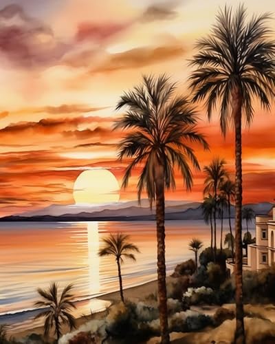 PIPISKY Malen nach Zahlen für Erwachsene und Anfänger,Orangefarbener Sonnenuntergang in Spanien,Wolken,Palmen,Malen-nach-Zahlen-Set auf Leinwand ohne Rahmen,Ölgemälde-Set für Heimdekoration,40x50cm PIPISKY Malen nach Zahlen für Erwachsene und Anfänger,Orangefarbener Sonnenuntergang in Spanien,Wolken,Palmen,Malen-nach-Zahlen-Set auf Leinwand ohne Rahmen,Ölgemälde-Set für Heimdekoration,40x50cm von PIPISKY
