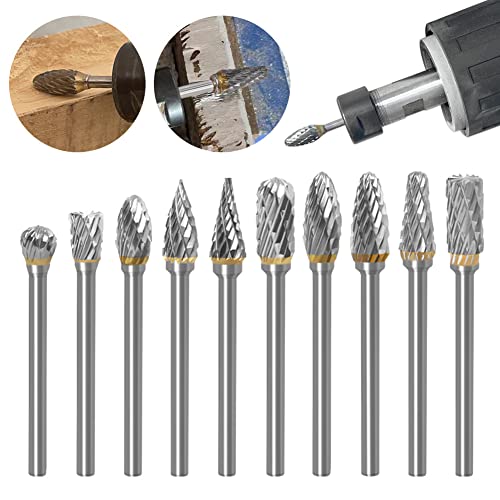10 Stück Rotationsfräser-Set,Schnitzwerkzeug Hartmetallstahl Massiver Spiralbohrer Schleifkopf für Dremel Rotationswerkzeuge Holzbearbeitung Gravur Bohren von PIQIUQIU