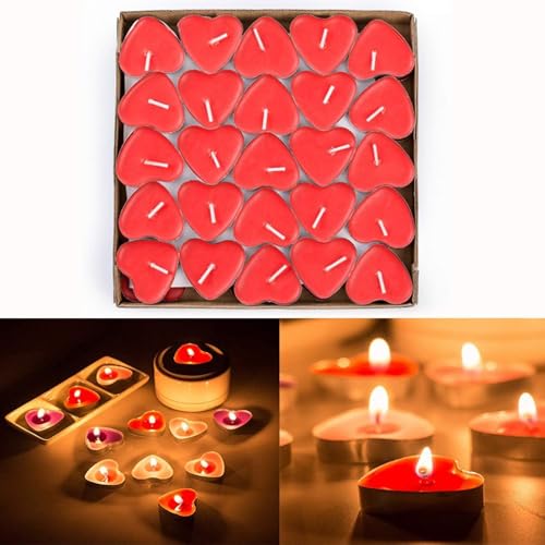 50 Stück Duft-Kerzen, Herzform, dekorativ, Teelichter, für Party, Geburtstag, Vorschlag,Hochzeit,Party 3,8 x 3,8 x 1 cm (rot) von PIQIUQIU