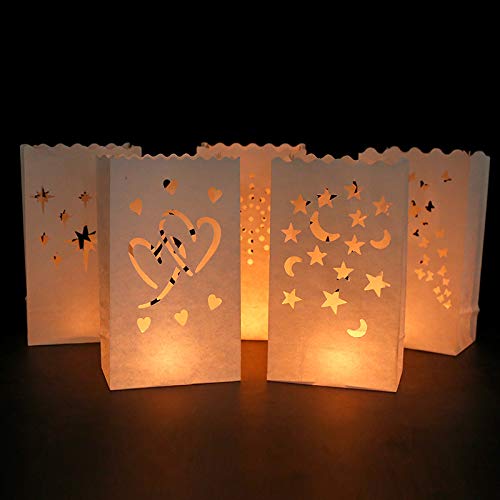 PIQIUQIU 10 Stück Papier Teelicht Lichtertüten Kerzentüten für Party Tischdeko, Valentinstag, Verlobung, Hochzeit, Weihnachten (15x9x26cm) von PIQIUQIU