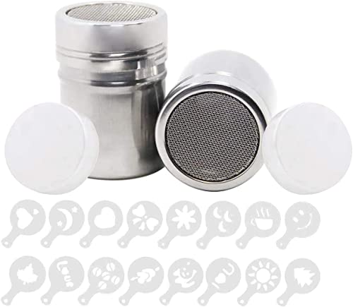 PIQIUQIU 2 Stück Edelstahl-Pulverstreuer mit 16 Stück Kaffee Schablonen, Pulverförmiger Shaker Streuer für Kaffee Schokopulver PIQIUQIU 2 Stück Edelstahl-Pulverstreuer mit 16 Stück Kaffee Schablonen, Pulverförmiger Shaker Streuer für Kaffee Schokopulver von PIQIUQIU
