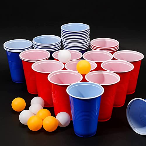 PIQIUQIU Beer Pong Becher, Bierpong Becher Set (50 Becher +5 Bälle) 473ml/16oz Wiederverwendbar Plastikbecher mehrwegbecher Partybecher von PIQIUQIU