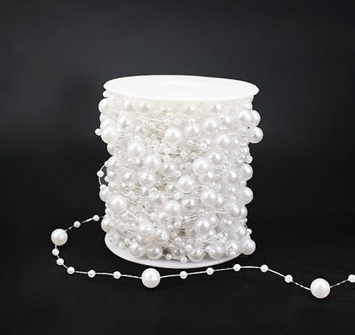 PIQIUQIU Perlengirlande Weiß 30 m Perlenband Perlenkette Deko mit Edelstahl Schere für Hochzeits- und Partydeko Geburtstag Taufe Tisch Deko DIY Handwerk von PIQIUQIU