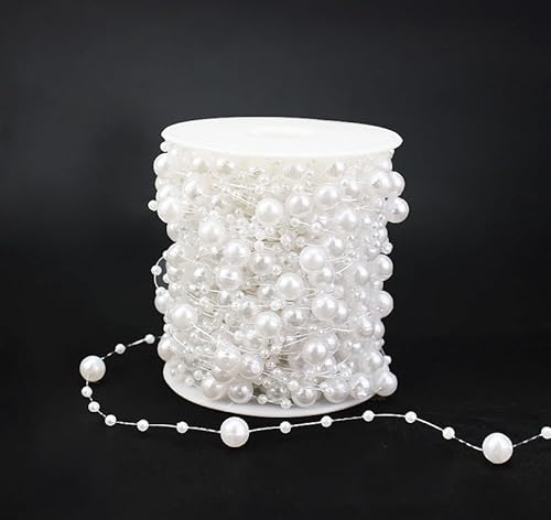 PIQIUQIU Perlengirlande Weiß 30 m Perlenband Perlenkette Deko mit Edelstahl Schere für Hochzeits- und Partydeko Geburtstag Taufe Tisch Deko DIY Handwerk von PIQIUQIU