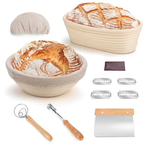 PITCH PULSE Gärkorb Set, Brot Gärkörbchen aus Peddigrohr zum Brot backen, Brotkörbchen, Brotform(23cm rund & 25cm oval) von PITCH + PULSE