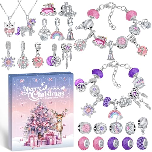 Adventskalender 2025 für Mädchen, Weihnachts Countdown Kalender,24 Füllung Adventskalender Basteln Armbänder Halsketten,kreatives Geschenk für Mädchen 5 6 7 8 9 10 11 12 13 Jahre von PITMT