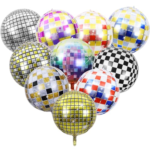 PIWOSGOL 10 Stück Discokugel Luftballon, Disco Folienballons, Deko Disco Party Ballons, 22 Zoll 4D Luftballons Luftballons für Disco-Mottoparty Geburtstag Party Mitzvah Abschlussfeier Dekoration von PIWOSGOL