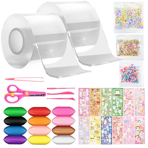 PIWOSGOL 44 Stücke Nano Tape Bubbles Set, Nano Klebeband Kinder Super Elastische Nano Tape Squishy Kit Bubble DIY Craft Kit mit 12 Farben Modelliermasse für Jungen Mädchen von PIWOSGOL
