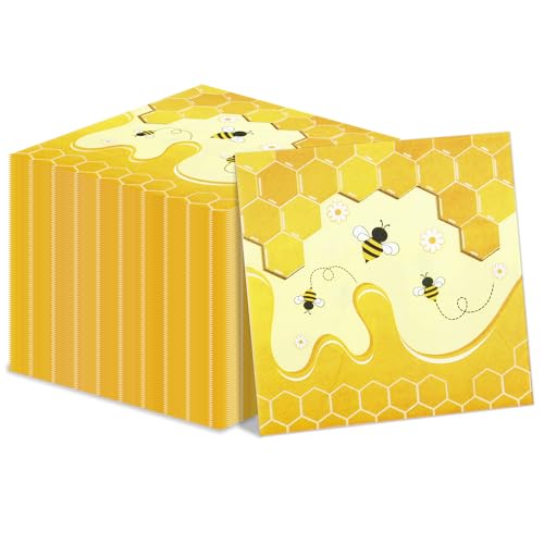 100 Stück Bienen-Servietten, Bienen-Party, Mittagessen, Abendessen, Papierservietten, Hummel-Party-Dekorationen, Honigbienen-Einweg-Servietten für Bienen-Themenparty, 1. Bienentag, Babyparty von PIXHOTUL