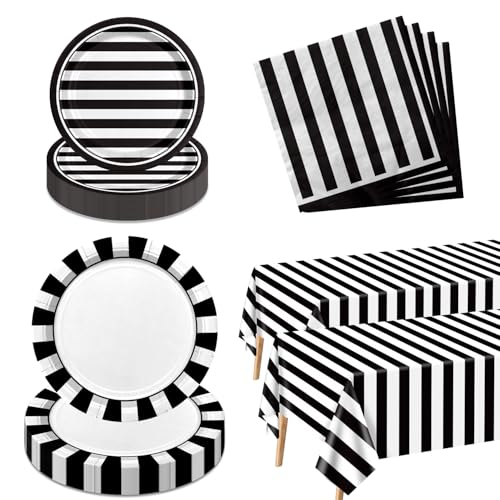 122 Stück Schwarz und Weiß Gestreift Party Supplies Schwarz und Weiß Teller und Servietten Set mit Pappteller Servietten Gestreifte Tischdecke für Geburtstag Baby Dusche Serviert 40 122 Stück Schwarz und Weiß Gestreift Party Supplies Schwarz und Weiß Teller und Servietten Set mit Pappteller Servietten Gestreifte Tischdecke für Geburtstag Baby Dusche Serviert 40 von PIXHOTUL