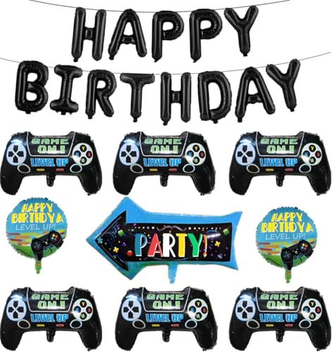 22 Stück Videospiel Party Ballons, 1 Set HAPPY BIRTHDAY Ballons, 6 Stück Controller Ballons, 2 Stück Gaming Theme Ballons, 1 Stück Pfeil Ballons für Kinder, Jungen, Gamer Birthday Party Dekoration von PIXHOTUL