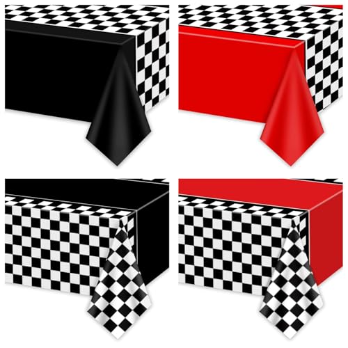 4 Stück Karierten Rennwagen Tischdecken, schwarz und weiß Karierten Tischdecke für Motor Racing Geburtstag Party Dekorationen liefert Kinder Zwei schnelle Geburtstag, 220 x 130cm von PIXHOTUL