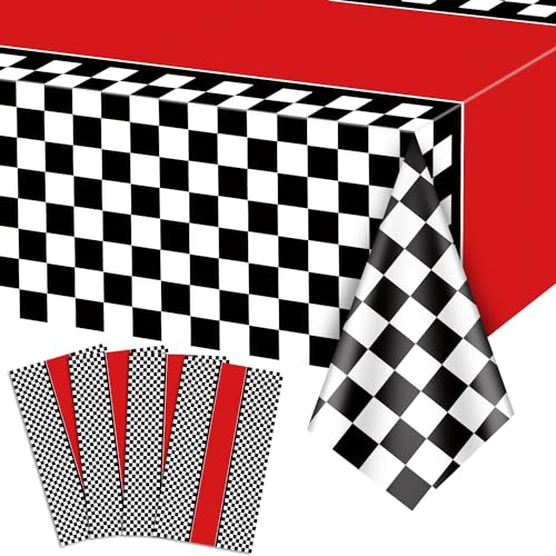 PIXHOTUL 4 Stück Rennwagen Tischdecken, Rennwagen Geburtstag Party Dekorationen schwarz kariert Kunststoff Tischdecke Tischläufer für Kind Junge Geburtstag, Rennwagen Thema Party, 130 x 220cm von PIXHOTUL