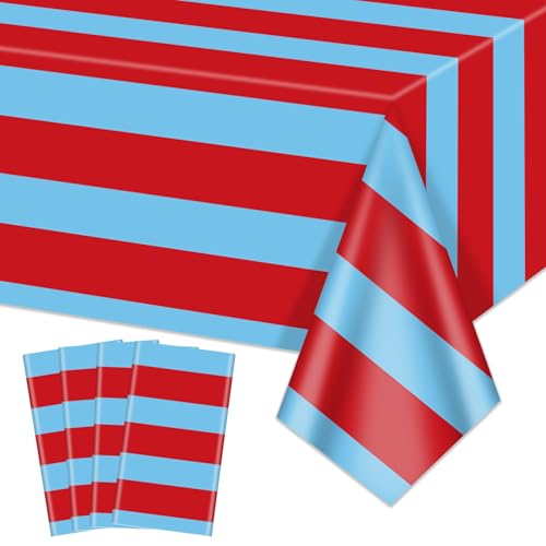 4 Stück Rot und Blau Gestreifte Tischdecken, Karneval Zirkus Party Dekorationen, Kunststoff Tischdecke für Zirkus Party Film Nacht Geburtstag Fiesta Party Dekor, 130x220cm 4 Stück Rot und Blau Gestreifte Tischdecken, Karneval Zirkus Party Dekorationen, Kunststoff Tischdecke für Zirkus Party Film Nacht Geburtstag Fiesta Party Dekor, 130x220cm von PIXHOTUL