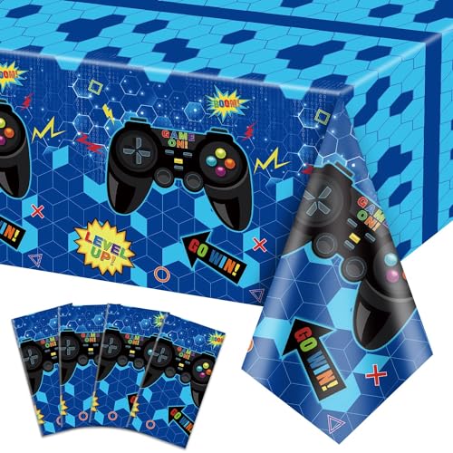 4 Stück Videospiel Tischdecken Gaming Party Dekorationen Kunststofftischdecken Blau Geburtstag Dekorationen für Jungen Kinder Gamer Party Supplies, 130 x 220cm von PIXHOTUL
