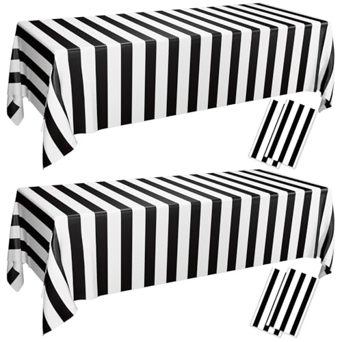 4 Stück schwarz und weiß vertikal gestreifte Tischdecken, schwarz gestreift, Kunststoff-Tischdekoration für Urlaub, Geburtstag, Babyparty, Picknick, Halloween, 220 x 130 cm 4 Stück schwarz und weiß vertikal gestreifte Tischdecken, schwarz gestreift, Kunststoff-Tischdekoration für Urlaub, Geburtstag, Babyparty, Picknick, Halloween, 220 x 130 cm von PIXHOTUL