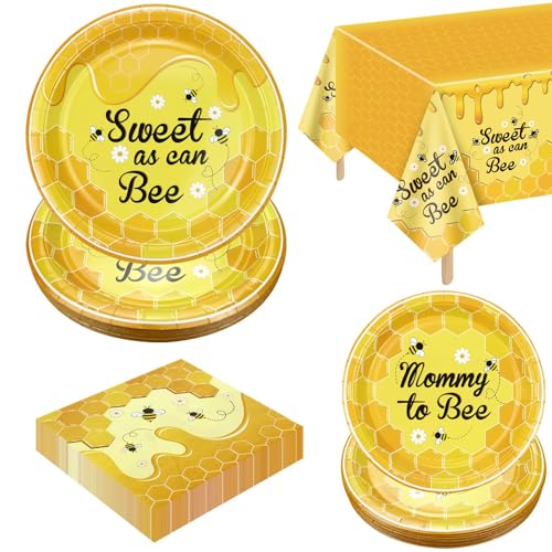 61 Stück Bienen-Baby-Dusche-Dekorationen, Hummel-Baby-Dusche-Dekorationen mit Papptellern, Bienen-Servietten, Bienen-Tischdecke für Bienen-Baby-Dusche-Kind-1.Geburtstag-Party, für 20 Personen 61 Stück Bienen-Baby-Dusche-Dekorationen, Hummel-Baby-Dusche-Dekorationen mit Papptellern, Bienen-Servietten, Bienen-Tischdecke für Bienen-Baby-Dusche-Kind-1.Geburtstag-Party, für 20 Personen von PIXHOTUL