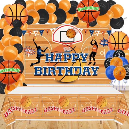 Basketball-Party-Dekorationen, Hintergrund zum Thema Basketball und Luftballons, Girlanden-Bogen-Kit mit Hintergrund und 73 Luftballons für Jungen, Kinder und Basketball-Fans, Geburtstagsparty (A) von PIXHOTUL