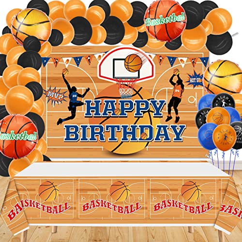 Basketball-Party-Dekorationen, Hintergrund zum Thema Basketball und Luftballons, Girlanden-Bogen-Kit mit Hintergrund und 73 Luftballons für Jungen, Kinder und Basketball-Fans, Geburtstagsparty (A) von PIXHOTUL