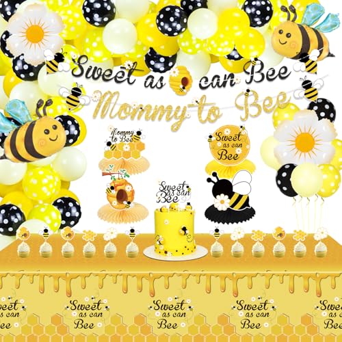 Bee Baby Shower Dekorationen, Bee Party Dekorationen - Sweet As Can Bee Banner, Bee Tischdecke, Bee Bumble Table Centerpieces, Cake Toppers, Balloons Garland for Baby Shower Gender Reveal Mom to Bee von PIXHOTUL