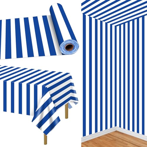 Blau-weiß Gestreifte Tischdecken Auf Rolle, 30 M, Nautische Tischdecke, Blaue Streifen, Kunststoff-Tischdekorationen Für Nautische Ozean-Mottoparty, 1. Geburtstag Eines Jungen Blau-weiß Gestreifte Tischdecken Auf Rolle, 30 M, Nautische Tischdecke, Blaue Streifen, Kunststoff-Tischdekorationen Für Nautische Ozean-Mottoparty, 1. Geburtstag Eines Jungen von PIXHOTUL