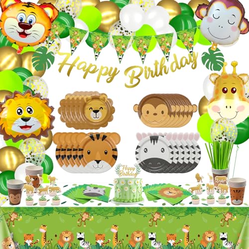 Dschungel-Safari-Geburtstag Dekorationen, Safari-Party-Zubehör Gehören Tier Ballons, Happy Birthday Banner, Tischdecke, Pappteller, Dschungel-Thema Dekorationen für Kindergeburtstag, Servieren 20 Dschungel-Safari-Geburtstag Dekorationen, Safari-Party-Zubehör Gehören Tier Ballons, Happy Birthday Banner, Tischdecke, Pappteller, Dschungel-Thema Dekorationen für Kindergeburtstag, Servieren 20 von PIXHOTUL